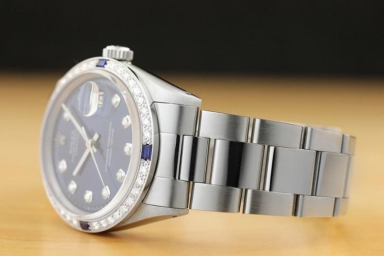 MENS ROLEX DATEJUST BLUE DIAMOND SAPPHIRE 18K GOLD STAINLESS STEEL OYSTER WATCH - 4