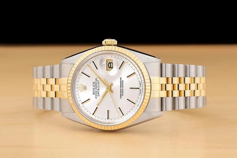 ROLEX MENS DATEJUST 16013 SILVER DIAL 18K YELLOW GOLD STAINLESS STEEL WATCH - 3