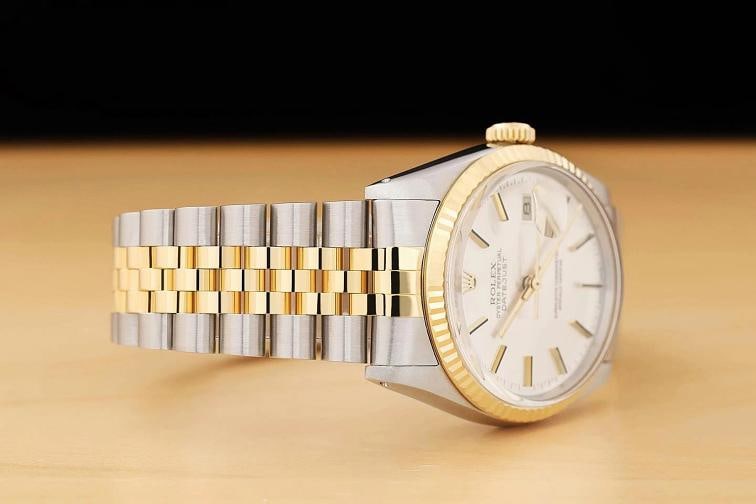 ROLEX MENS DATEJUST 16013 SILVER DIAL 18K YELLOW GOLD STAINLESS STEEL WATCH - 7