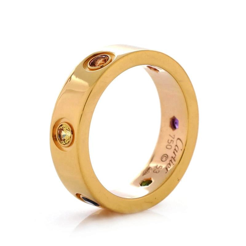 Cartier Love 6 Stone Band Ring 18K Yellow Gold with Sapphires, Amethyst, - 3