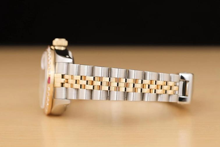 ROLEX LADIES DATEJUST 69173 PINK MOTHER OF PEARL 18K GOLD SS DIAMOND RUBY WATCH - 5