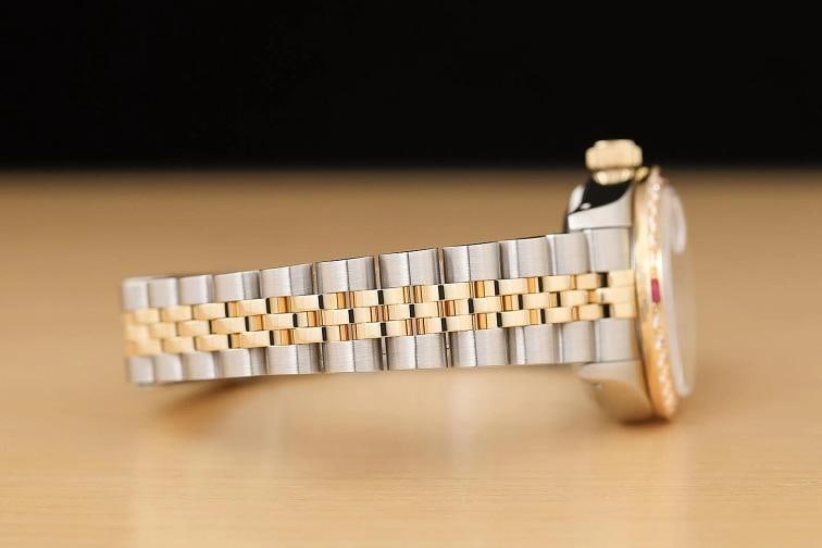 ROLEX LADIES DATEJUST 69173 PINK MOTHER OF PEARL 18K GOLD SS DIAMOND RUBY WATCH - 8