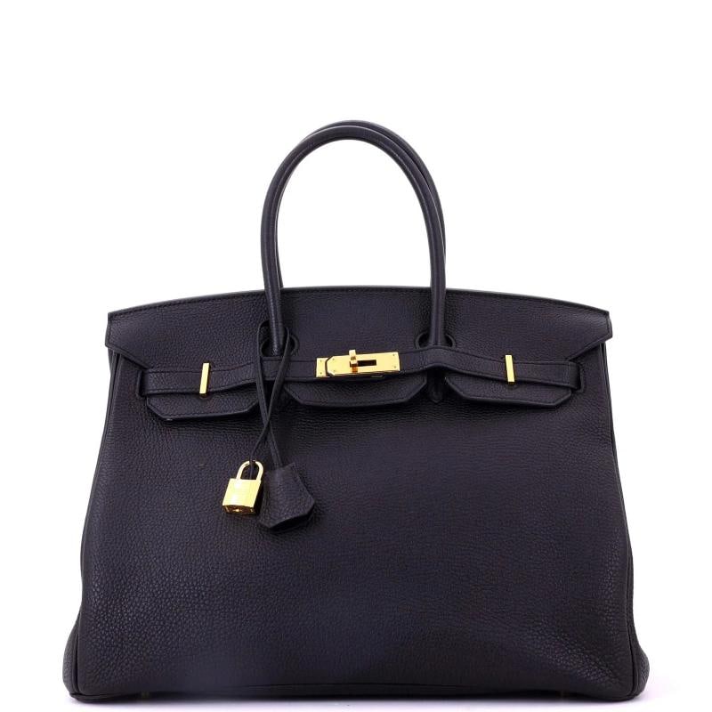 Hermes Birkin Handbag Black Togo with Gold Hardware 35: Accessories: Lock, Keys, Clochette, Box, Dust Bag Measurements: Height 10", Width 14", Depth 7". Condition: Pre-owned - Good,Brand: Hermes,Exterior Material: Leather,Style: Totes,Exterior Color: Black