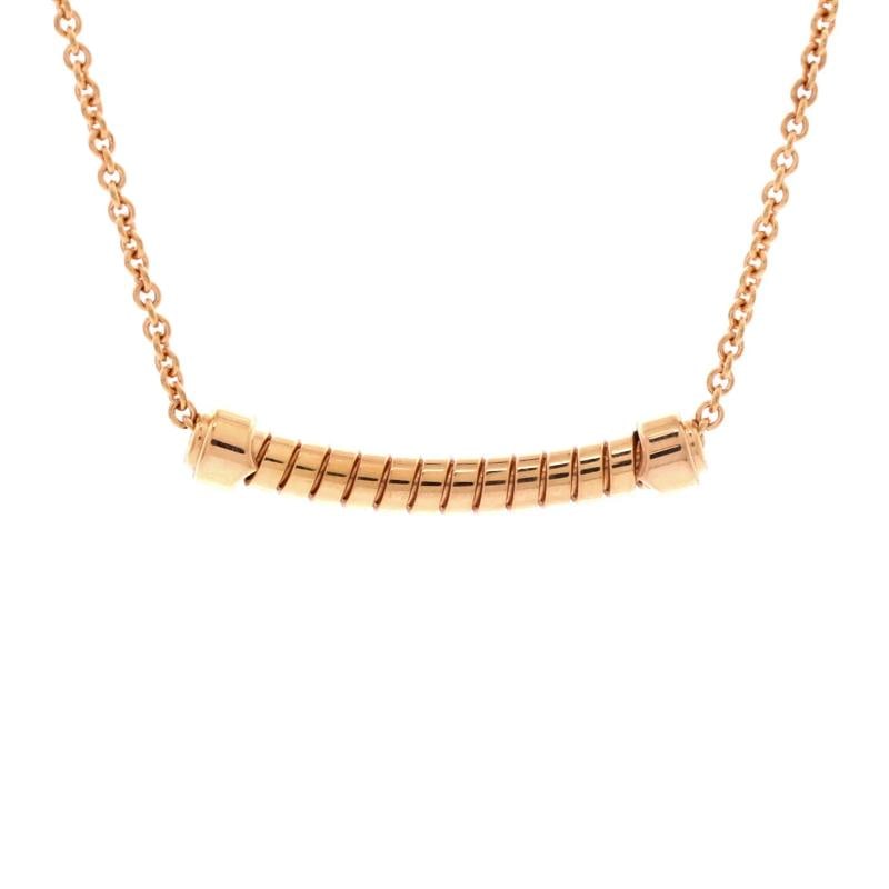 Bvlgari Tubogas Pendant Necklace 18K Rose Gold: Measurements: Length: 15.0 - 17.75 ", Pendant Length: 34 mm, Pendant Width: 5.5 mm . Condition: Pre-owned - Good,Brand: Bvlgari,Main Stone: Unknown,Metal: 18K Rose Gold,Metal Purity: 18K,Style: