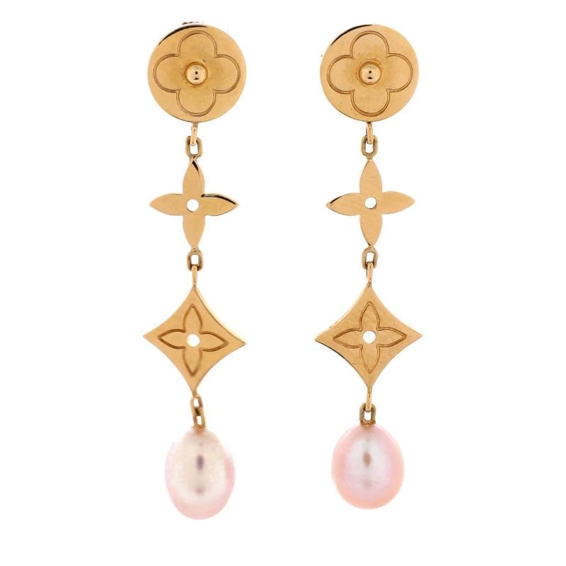 Louis Vuitton Idylle Blossom Drop Earrings 18K Yellow Gold with Pearls: Measurements: Height/Length: 1.25 ", Width: 9.45 mm . Condition: Pre-owned - Good,Brand: Louis Vuitton,Main Stone: Unknown,Metal: 18K Yellow Gold,Metal Purity: 18K,Style: Dangle/Drop,Type: