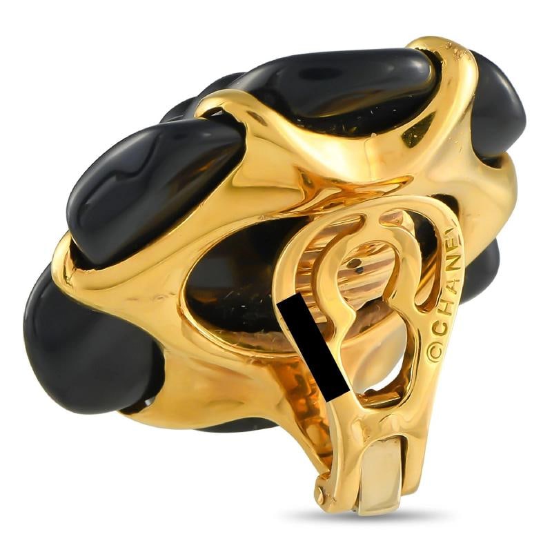 Chanel 18K Yellow Gold and Black Ceramic Camelia Earrings CH16-050825 - 2