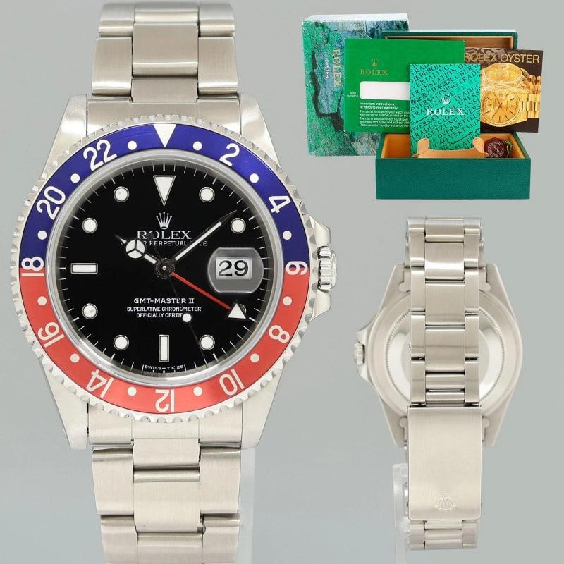 MINT Rolex 16710 GMT-Master II Pepsi Blue Red 40mm Tritium Steel Watch Box (1 of 7)
