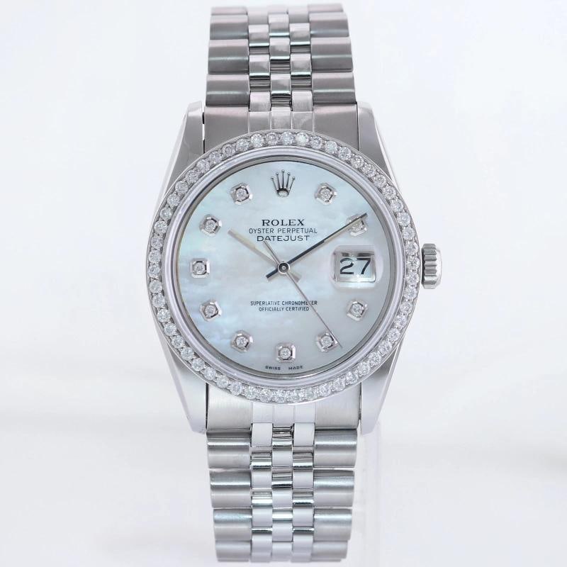 MINT DIAMOND Bezel Rolex DateJust 36mm Mother of Pearl 16234 Steel Watch Box - 2