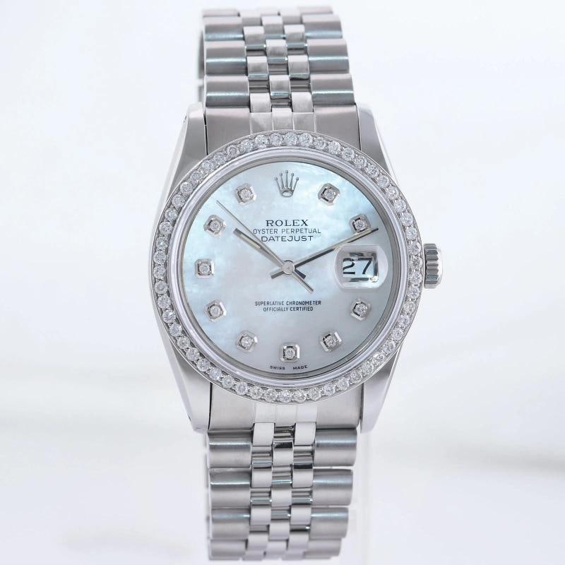 MINT DIAMOND Bezel Rolex DateJust 36mm Mother of Pearl 16234 Steel Watch Box - 3