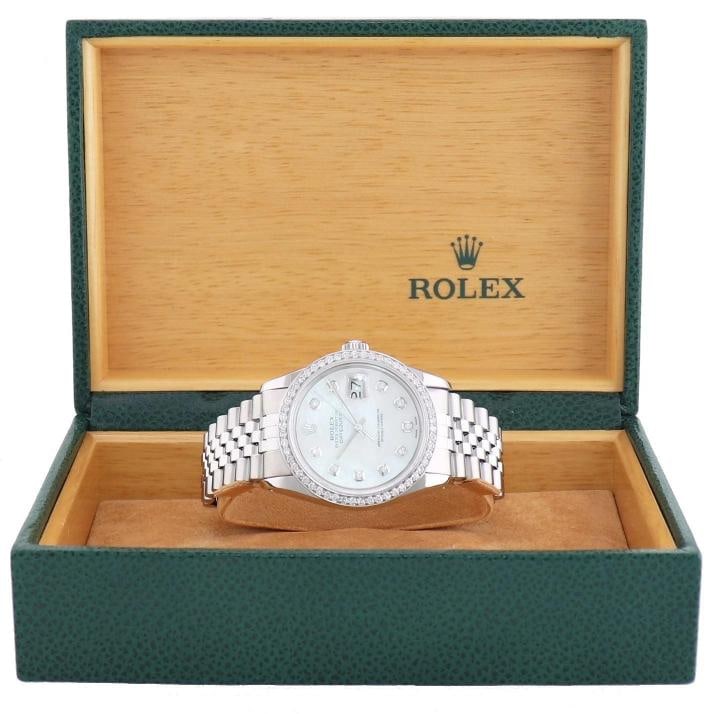 MINT DIAMOND Bezel Rolex DateJust 36mm Mother of Pearl 16234 Steel Watch Box - 8