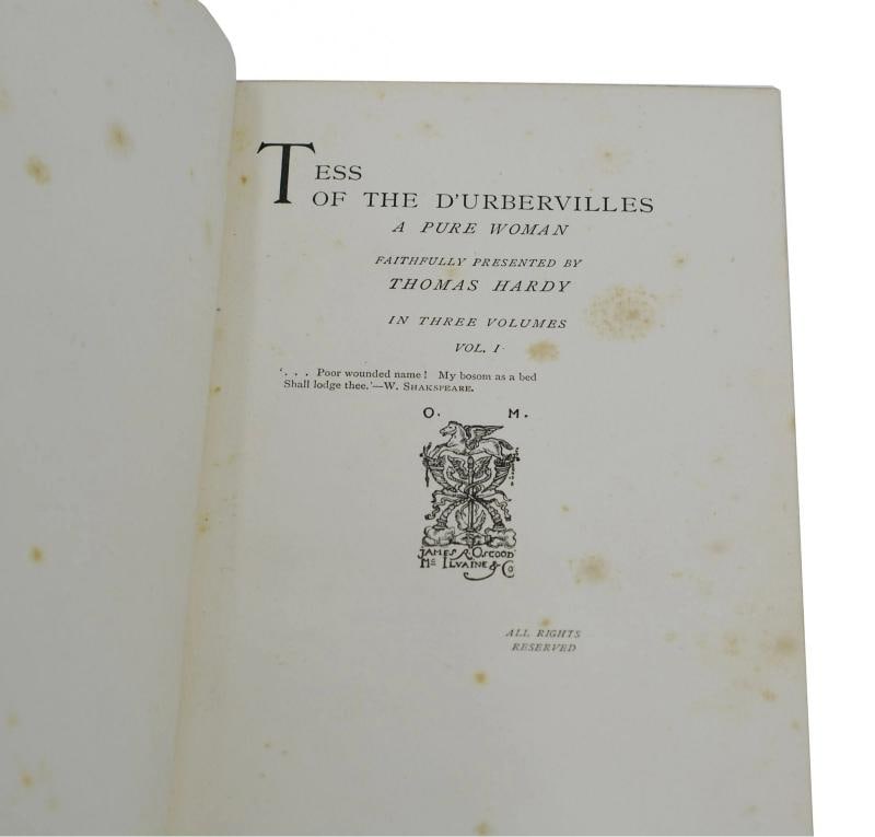 Tess of the D'Urbervilles ~ by THOMAS HARDY ~ First Edition 1891 1st Issue - 4