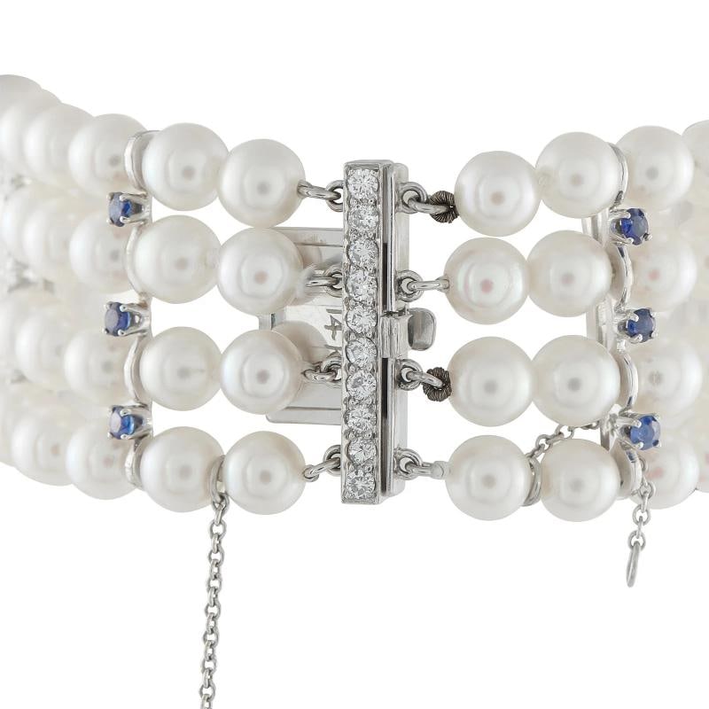 Platinum and 14K White Gold 3.20ct Diamond, Sapphire, and Pearl Bracelet - 3