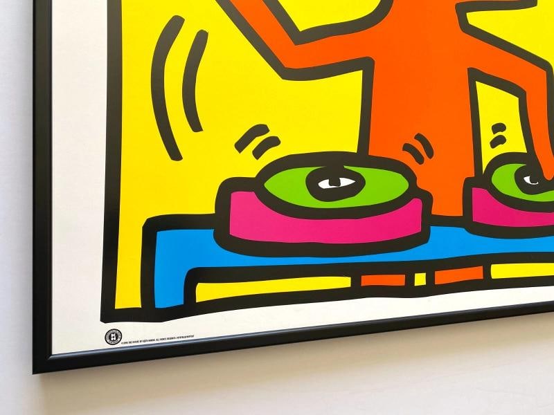 KEITH HARING ESTATE RARE 1998 LITHOGRAPH PRINT FRAMED POP ART POSTER~(34 5/8" W X 24 5/8" H X 1") - 8