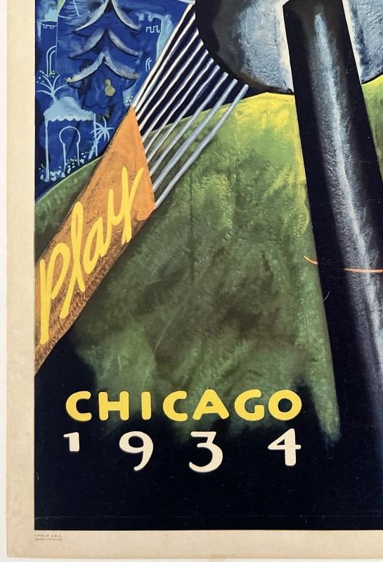 Original Vintage Poster CHICAGO WORLD'S FAIR CENTURY OF PROGRESS 13" x 20" LINEN - 4