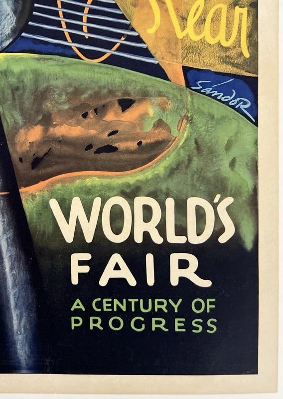 Original Vintage Poster CHICAGO WORLD'S FAIR CENTURY OF PROGRESS 13" x 20" LINEN - 5