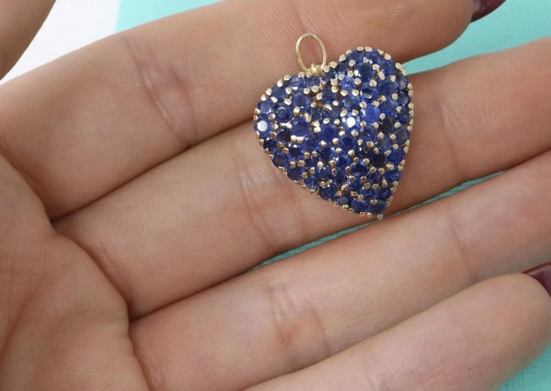 Tiffany & Co Heart Pin Pendant Necklace 14k Yellow Gold Blue Sapphires 2.00ctw - 2