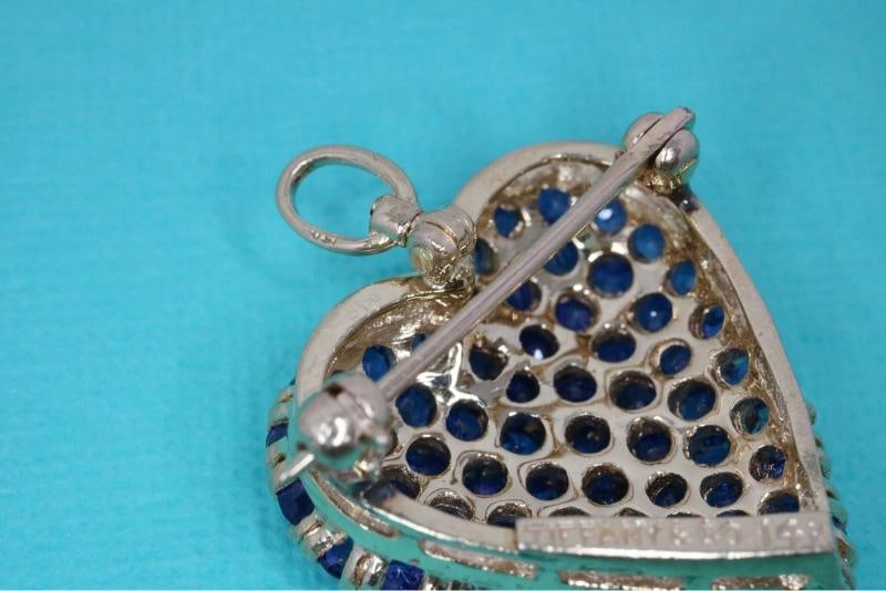 Tiffany & Co Heart Pin Pendant Necklace 14k Yellow Gold Blue Sapphires 2.00ctw - 7