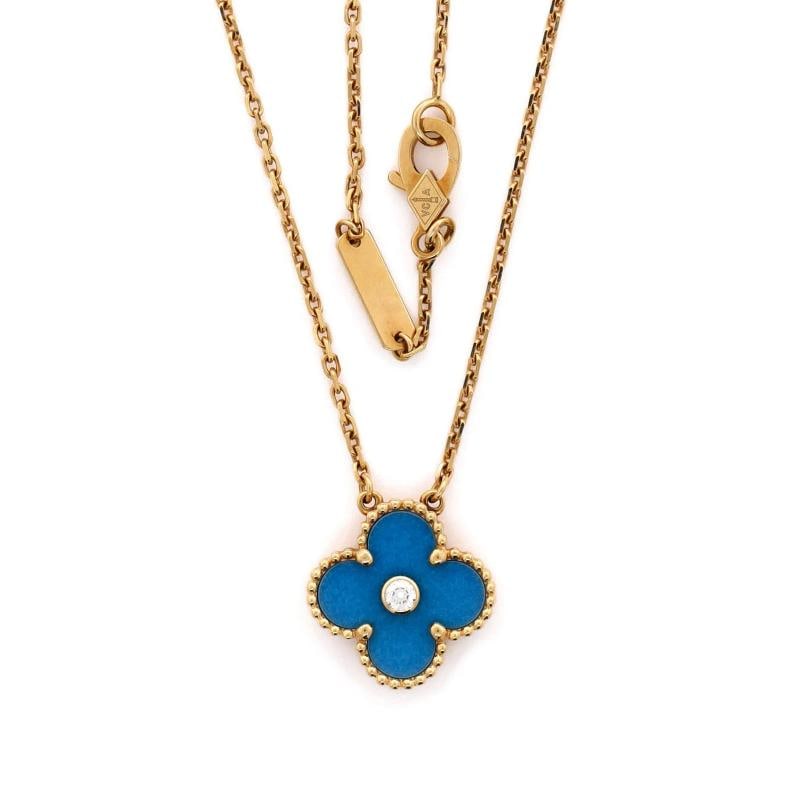 Van Cleef & Arpels Vintage Alhambra Pendant Necklace 18K Yellow Gold and Blue - 2