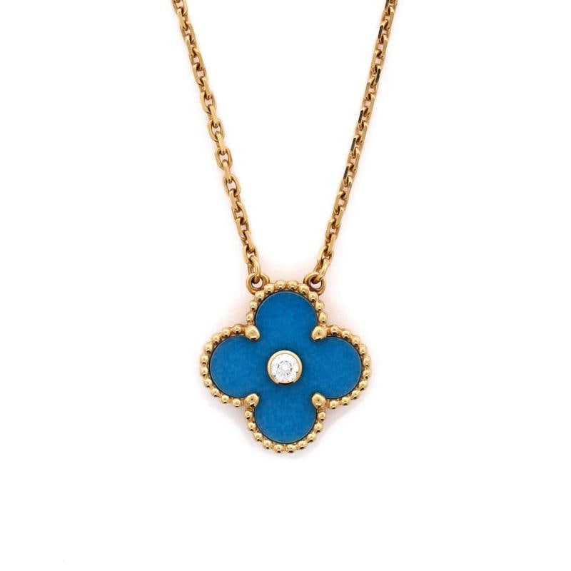Van Cleef & Arpels Vintage Alhambra Pendant Necklace 18K Yellow Gold and Blue - 3