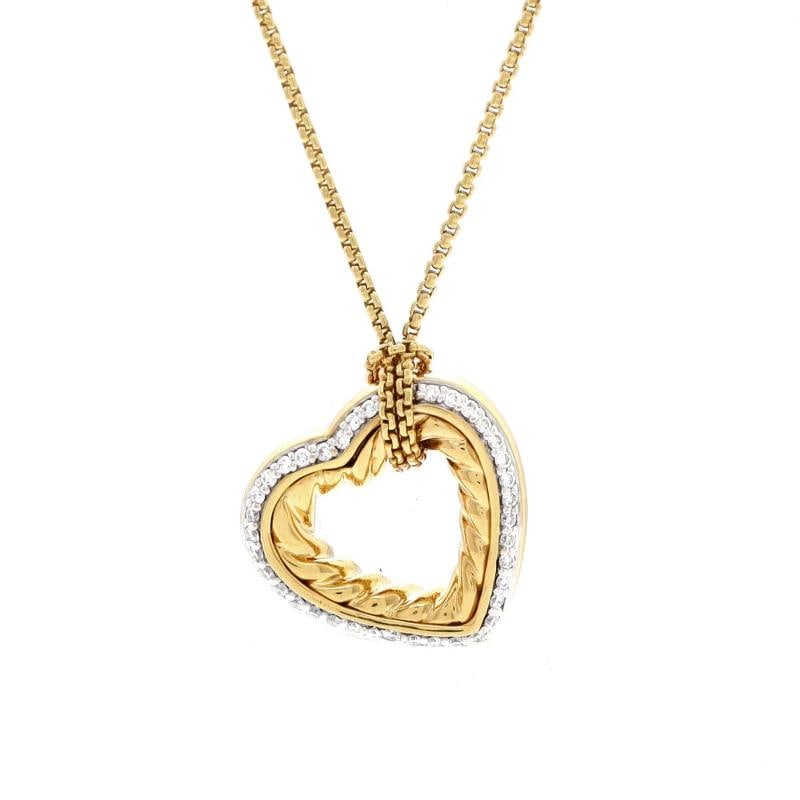 David Yurman Cable Heart Pendant Necklace 18K Yellow Gold with Diamonds: Measurements: Length: 17.75 ", Pendant Length: 18.45 mm, Pendant Width: 19.30 mm . Condition: Pre-owned - Good,Brand: David Yurman,Main Stone: Diamond,Metal: 18K Yellow Gold,Metal Purity: 18K,Style:
