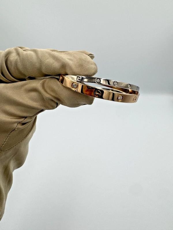 Cartier Classic 18kt White & Rose Gold Love Double Bracelet w/12 Diamonds SZ 17 - 10