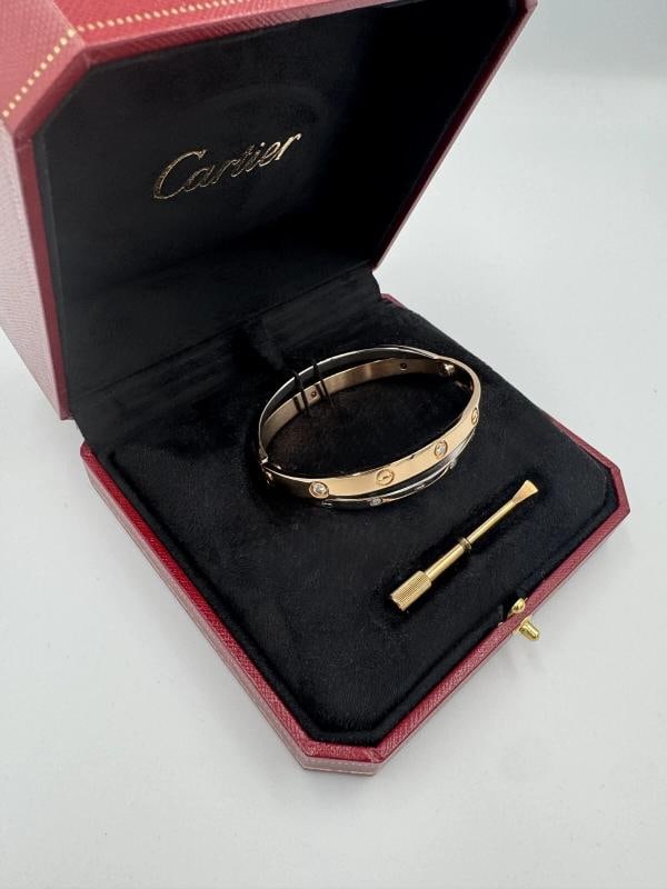Cartier Classic 18kt White & Rose Gold Love Double Bracelet w/12 Diamonds SZ 17 - 3