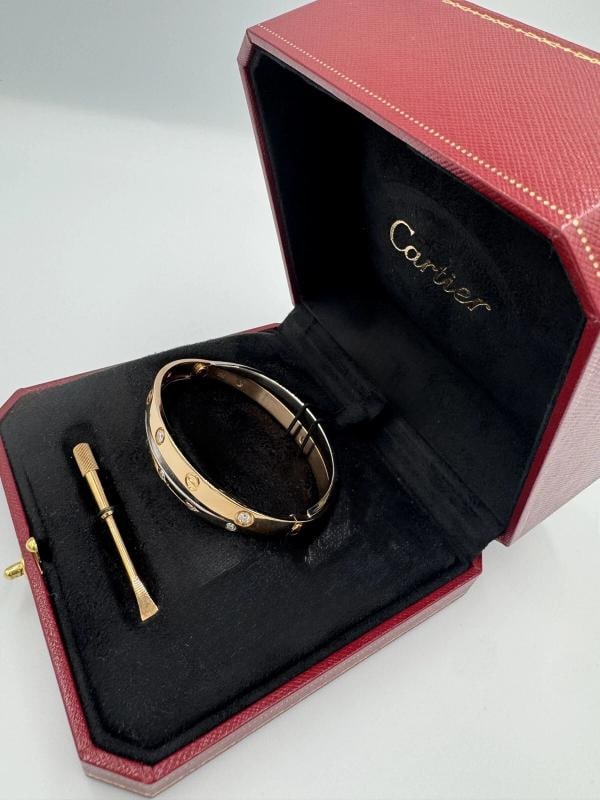 Cartier Classic 18kt White & Rose Gold Love Double Bracelet w/12 Diamonds SZ 17 - 4