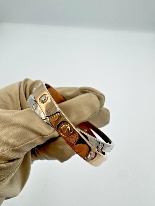 Cartier Classic 18kt White & Rose Gold Love Double Bracelet w/12 Diamonds SZ 17 - 5