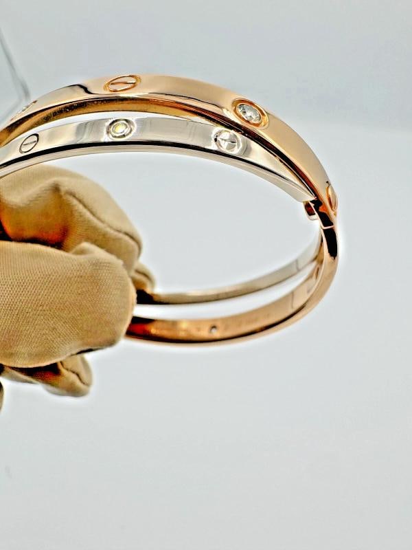 Cartier Classic 18kt White & Rose Gold Love Double Bracelet w/12 Diamonds SZ 17 - 6