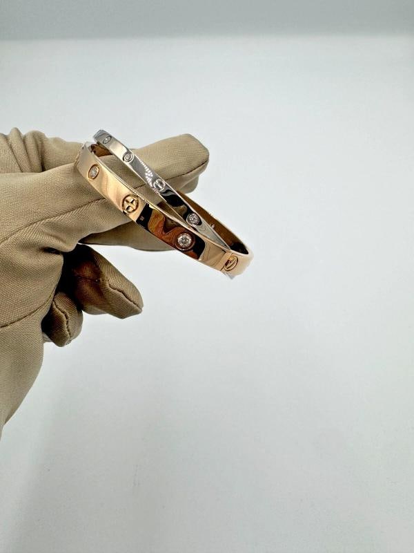 Cartier Classic 18kt White & Rose Gold Love Double Bracelet w/12 Diamonds SZ 17 - 9