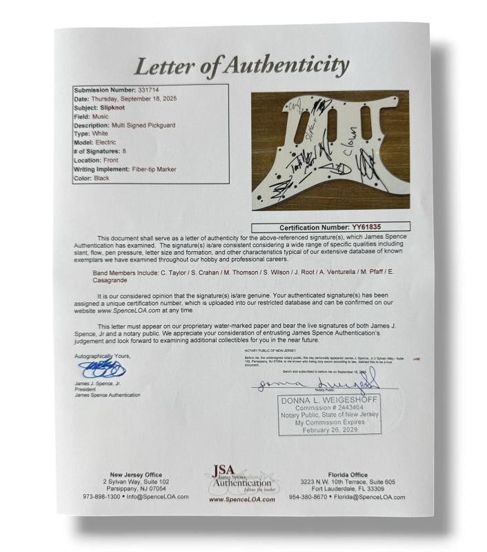 SLIPKNOT BAND SIGNED CUSTOM GUITAR w/8 SIGNATURES (JSA LOA) - 5