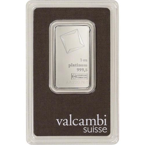 1 oz Platinum Bar - Valcambi Suisse - 999.5 Fine in Sealed Assay: Country of Origin: Switzerland,Certification: Uncertified,Coin: Platinum Bars & Rounds,Brand/Mint: Valcambi,Fineness: 999.5,Total Precious Metal Content: 1 Troy oz,Composition: Platinum,Shape:
