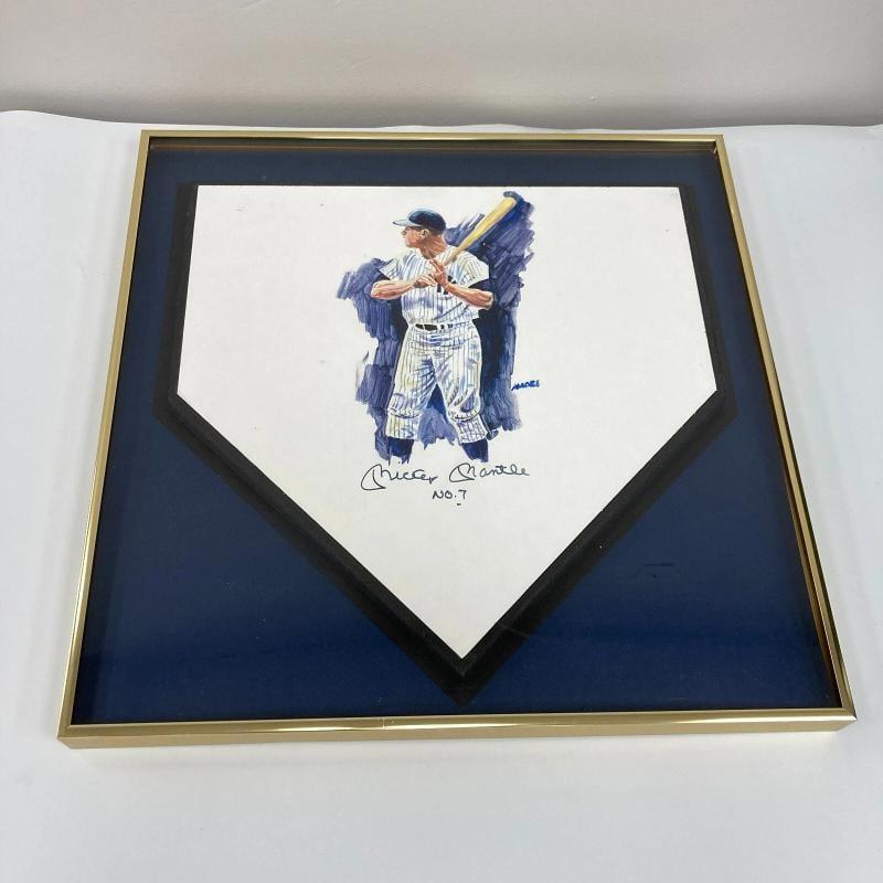 Mickey Mantle No. 7 Signed Hand Painted Art Home Plate JSA COA - 2