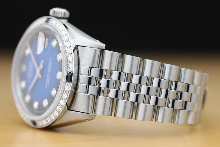 MENS ROLEX DATEJUST BLUE VIGNETTE SAPPHIRE DIAMOND 18K WHITE GOLD & STEEL WATCH - 6