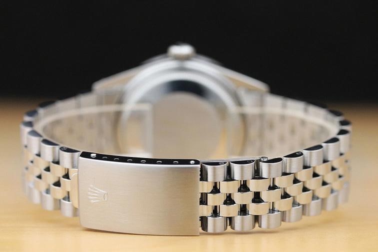 MENS ROLEX DATEJUST BLUE VIGNETTE SAPPHIRE DIAMOND 18K WHITE GOLD & STEEL WATCH - 8