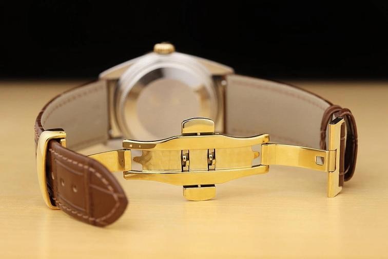 ROLEX MENS DATEJUST 16013 18K GOLD STEEL AQUA BLUE DIAMOND WATCH w/ LEATHER BAND - 10