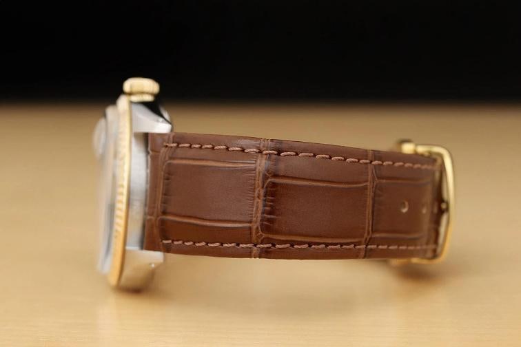 ROLEX MENS DATEJUST 16013 18K GOLD STEEL AQUA BLUE DIAMOND WATCH w/ LEATHER BAND - 5