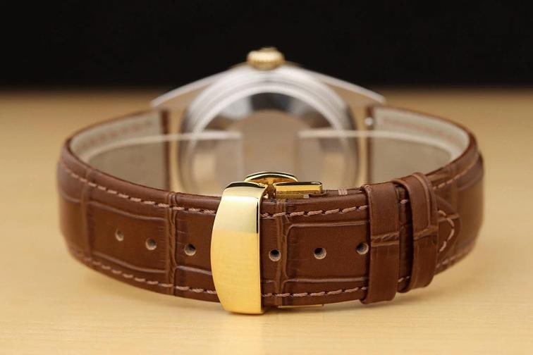 ROLEX MENS DATEJUST 16013 18K GOLD STEEL AQUA BLUE DIAMOND WATCH w/ LEATHER BAND - 6