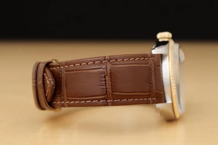 ROLEX MENS DATEJUST 16013 18K GOLD STEEL AQUA BLUE DIAMOND WATCH w/ LEATHER BAND - 8