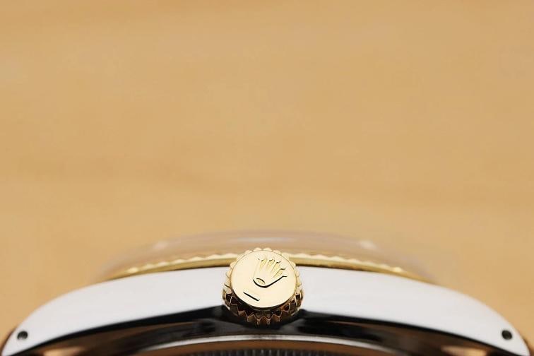 ROLEX MENS DATEJUST 16013 18K GOLD STEEL AQUA BLUE DIAMOND WATCH w/ LEATHER BAND - 9