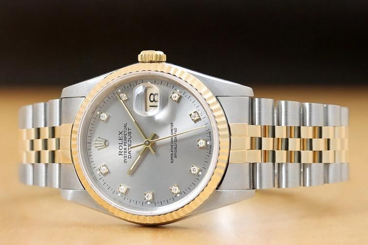 ROLEX MENS DATEJUST 16233 FACTORY DIAMOND 18K YELLOW GOLD STAINLESS STEEL WATCH - 2