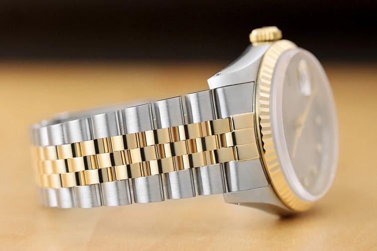 ROLEX MENS DATEJUST 16233 FACTORY DIAMOND 18K YELLOW GOLD STAINLESS STEEL WATCH - 7