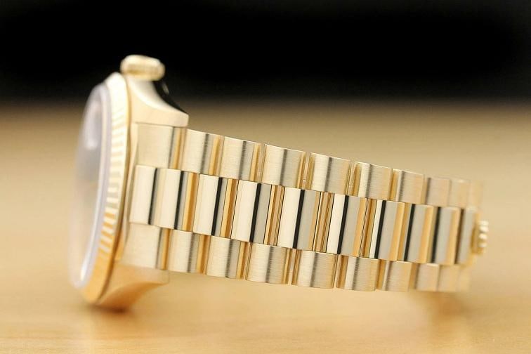 ROLEX MENS PRESIDENT DAY-DATE BLUE DIAL 18K YELLOW GOLD DOUBLE QUICKSET WATCH - 5