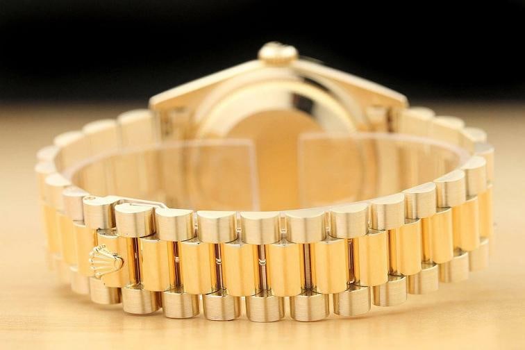 ROLEX MENS PRESIDENT DAY-DATE BLUE DIAL 18K YELLOW GOLD DOUBLE QUICKSET WATCH - 7