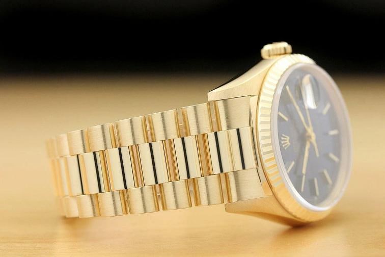 ROLEX MENS PRESIDENT DAY-DATE BLUE DIAL 18K YELLOW GOLD DOUBLE QUICKSET WATCH - 8