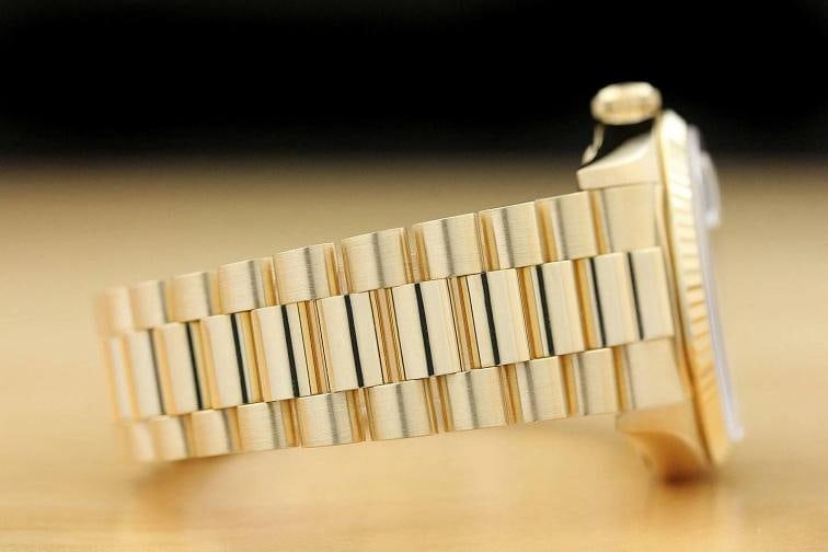 ROLEX MENS PRESIDENT DAY-DATE BLUE DIAL 18K YELLOW GOLD DOUBLE QUICKSET WATCH - 9