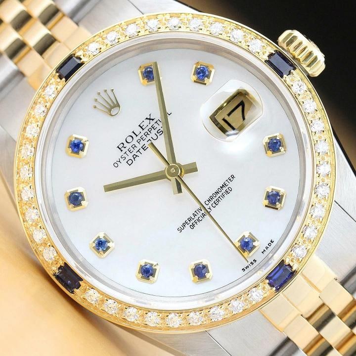 ROLEX MENS DATEJUST 16013 2-TONE MOTHER OF PEARL SAPPHIRE QUICKSET DIAMOND WATCH (1 of 9)