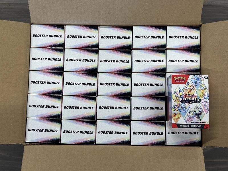 1 box of Pokemon Prismatic Evolutions (SV8.5) Booster Bundle CASE! 25 Bundles - 150 Packs: Condition: New/Factory Sealed: A brand-new, unused, unopened, undamaged item (including handmade items). See the seller's listing for full details. ,Convention/Event: AlienCon,Attribute/MTG:Color: