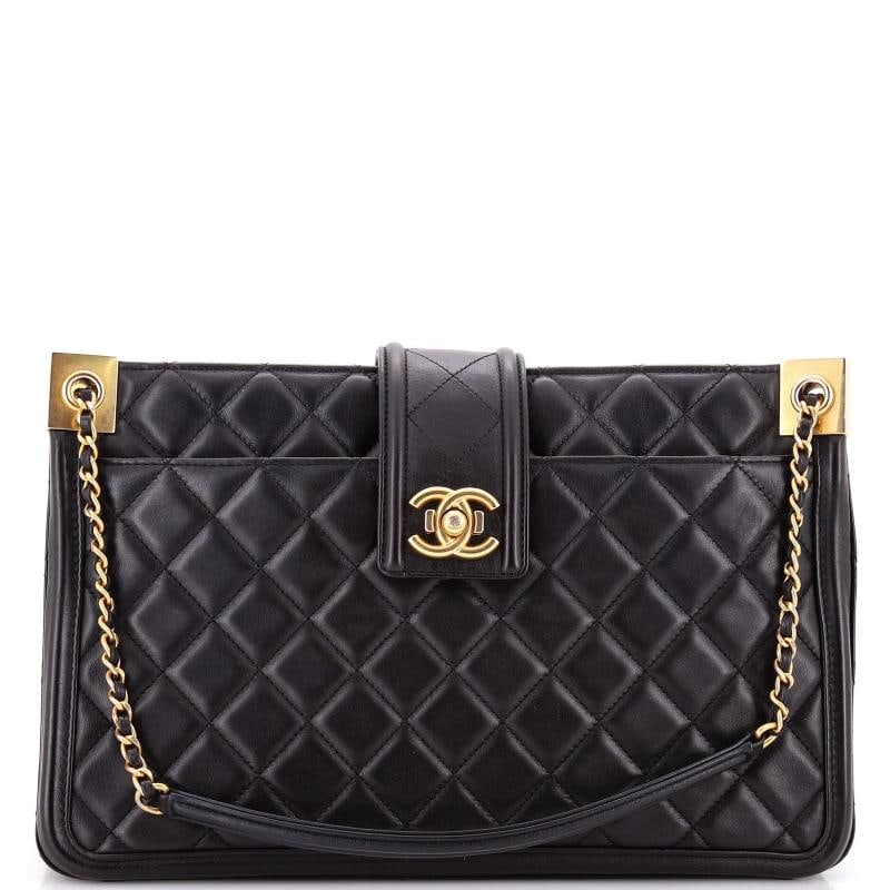 Chanel Elegant CC Tote Quilted Lambskin Large: Condition: Pre-owned - Good,Brand: Chanel,Exterior Material: Leather,Style: Top Handle,Exterior Color: Black,Department: Women,Size: Large 