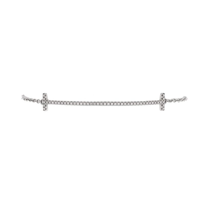 Tiffany & Co. T Smile Chain Bracelet 18K White Gold with Diamonds Medium: Condition: Pre-owned - Good,Brand: Tiffany & Co.,Main Stone: Diamond,Metal: 18K White Gold,Metal Purity: 18K,Style: Chain,Type: Bracelet,Color: White Gold,Material: 18K White Gold, Diamond
